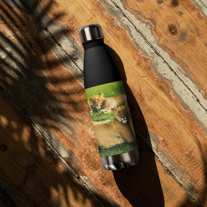 HydroSteel: botella de agua de acero inoxidable de primera calidad, duradera, aislada y elegante con diseño de impresión de familia de leones