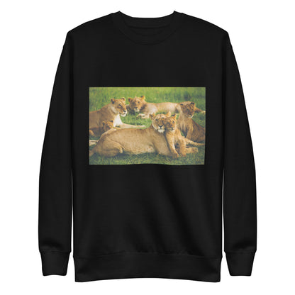 Lionhearted Unity: Unisex Premium Sweatshirt featuring Majestic Lion Family Print