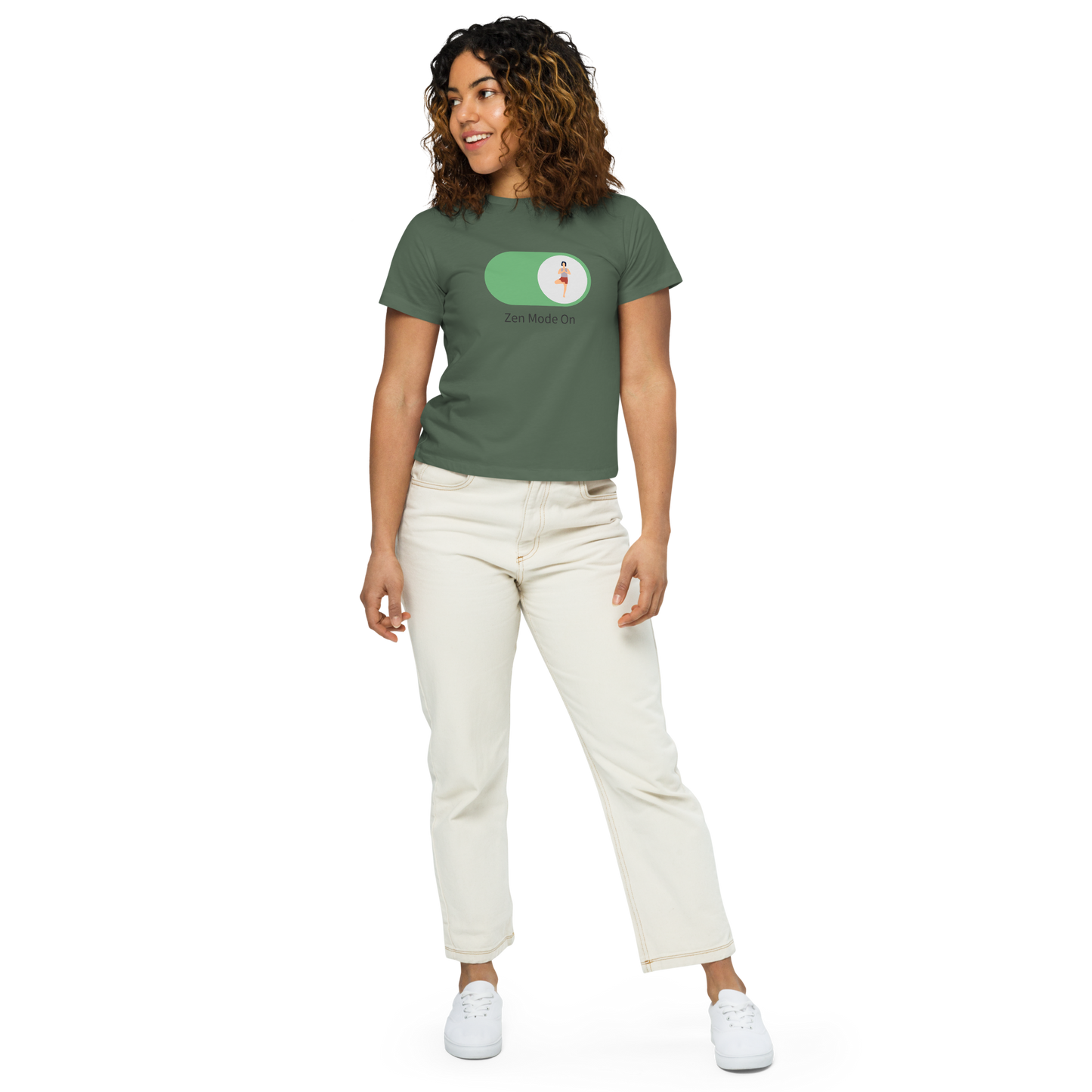 Women’s high-waisted t-shirt with quote " Zen Mode On"